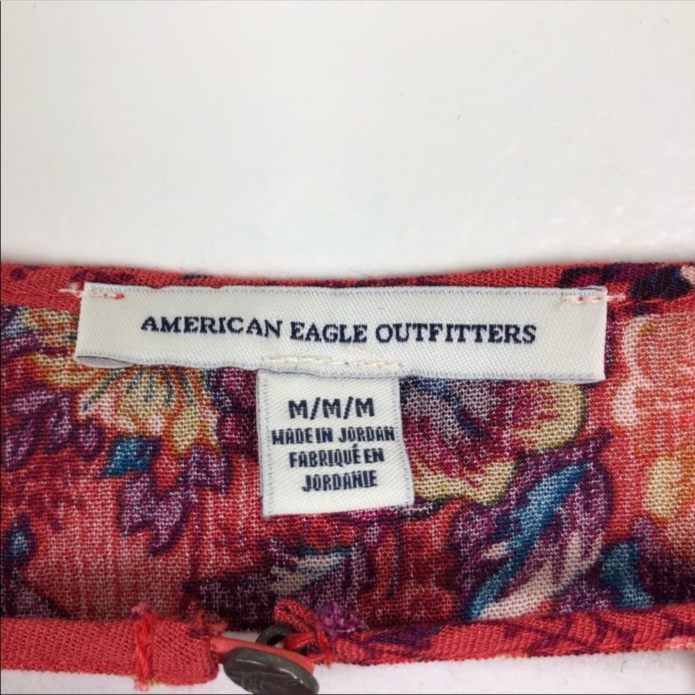 American Eagle Keyhole Peplum Floral Blouse Red M - Picture 3 of 6
